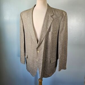 Vtg 90s English Manor Mens 50R Blazer 100% Raw Silk Tan Sport Coat Jacket Poland